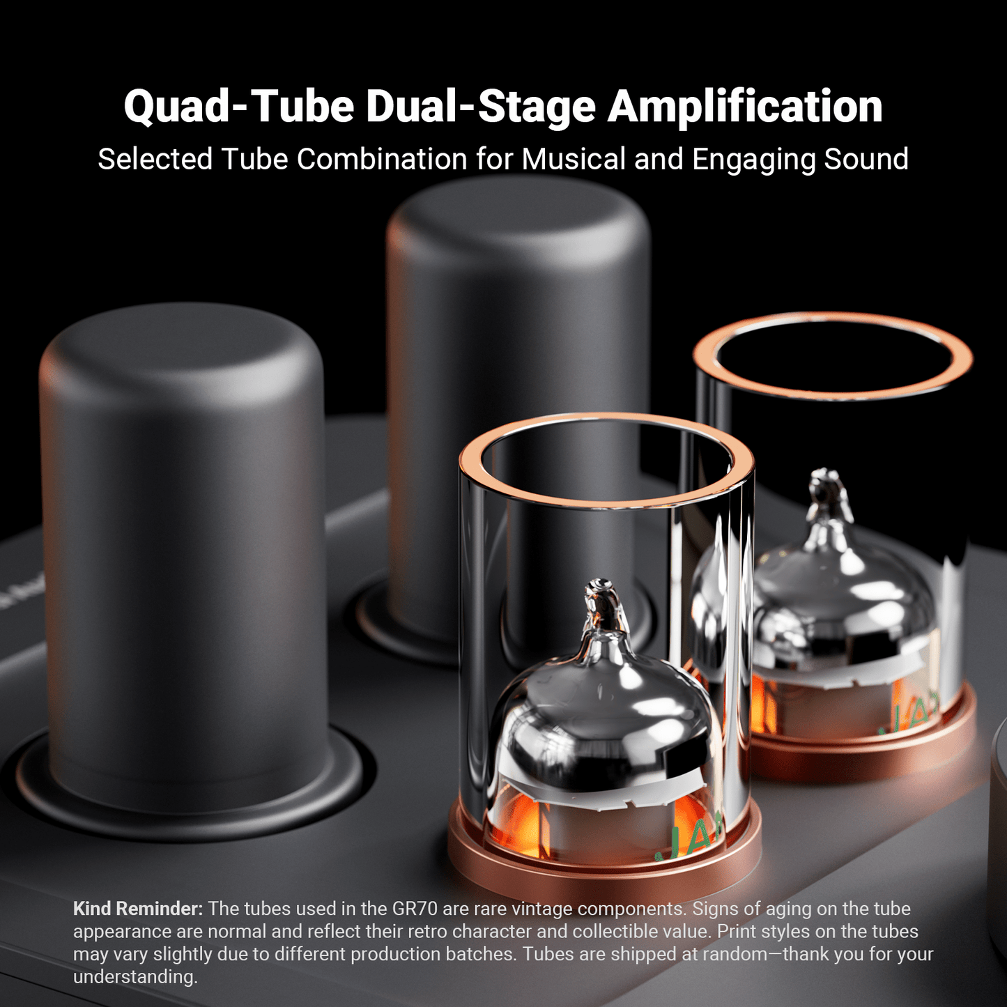 Fosi Audio GR70 – Amplificateur casque à tubes / Preampli Hi-Fi – Double triode 5654W – Contrôle graves/aigus – Entrée RCA – Noir