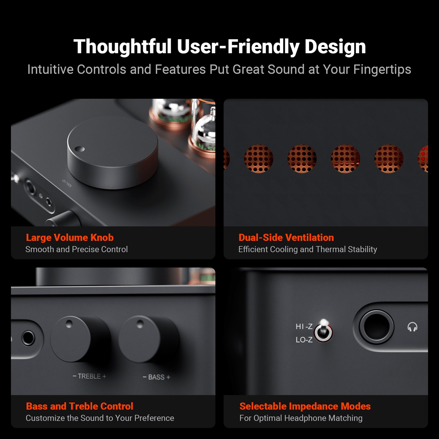 Fosi Audio GR70 – Amplificateur casque à tubes / Preampli Hi-Fi – Double triode 5654W – Contrôle graves/aigus – Entrée RCA – Noir