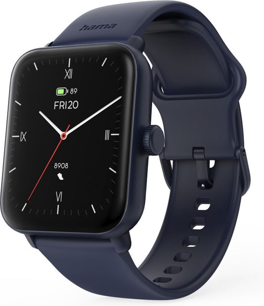 Hama Smartwatch 6010 – Montre connectée GPS avec fonction téléphone, écran TFT 44 mm, étanche, bleu