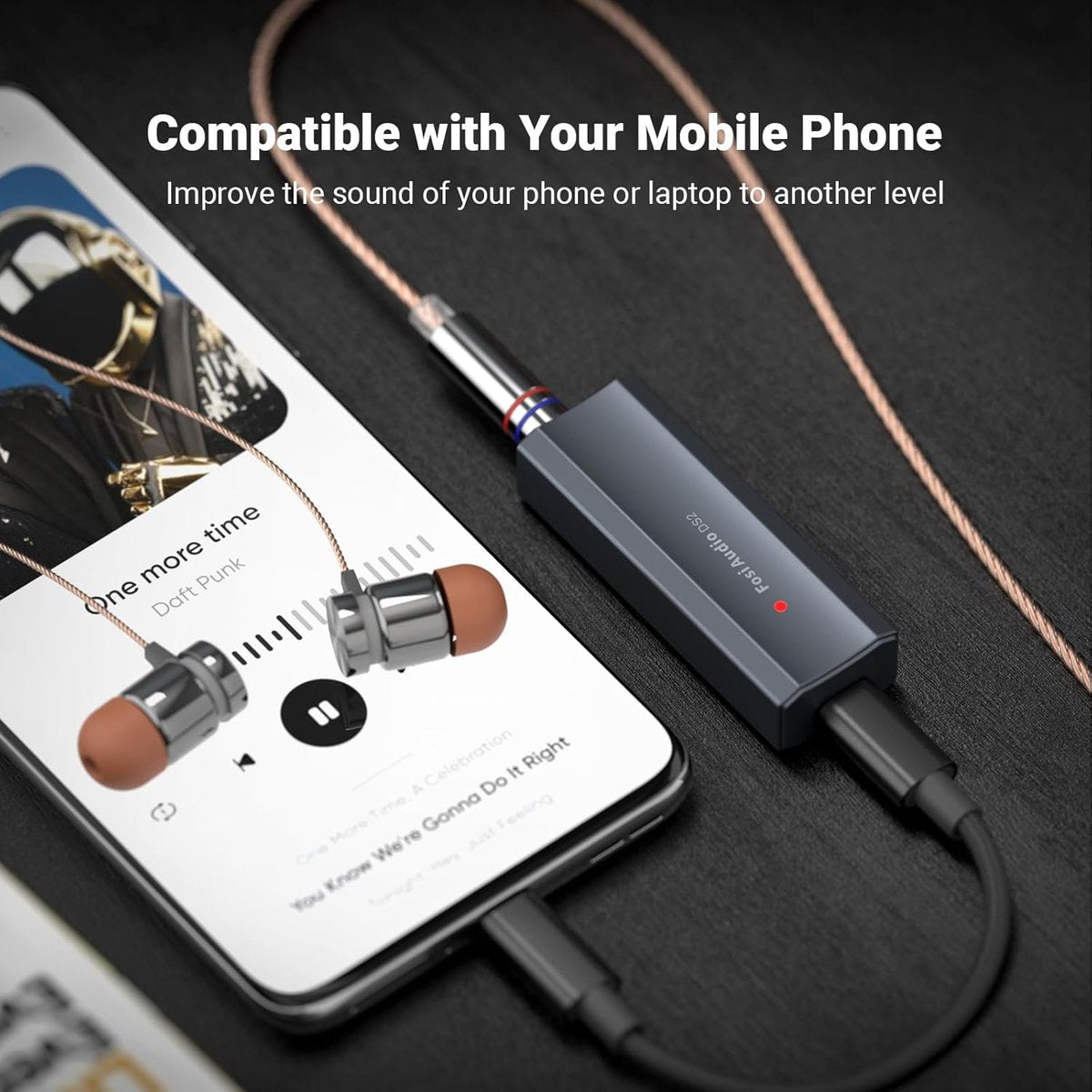 Fosi Audio DS2 USB-C auf 3,5-mm-Klinken-DAC – Tragbarer Kopfhörerverstärker mit zwei Ausgängen für iPhone, iPad Pro, Android-Telefone