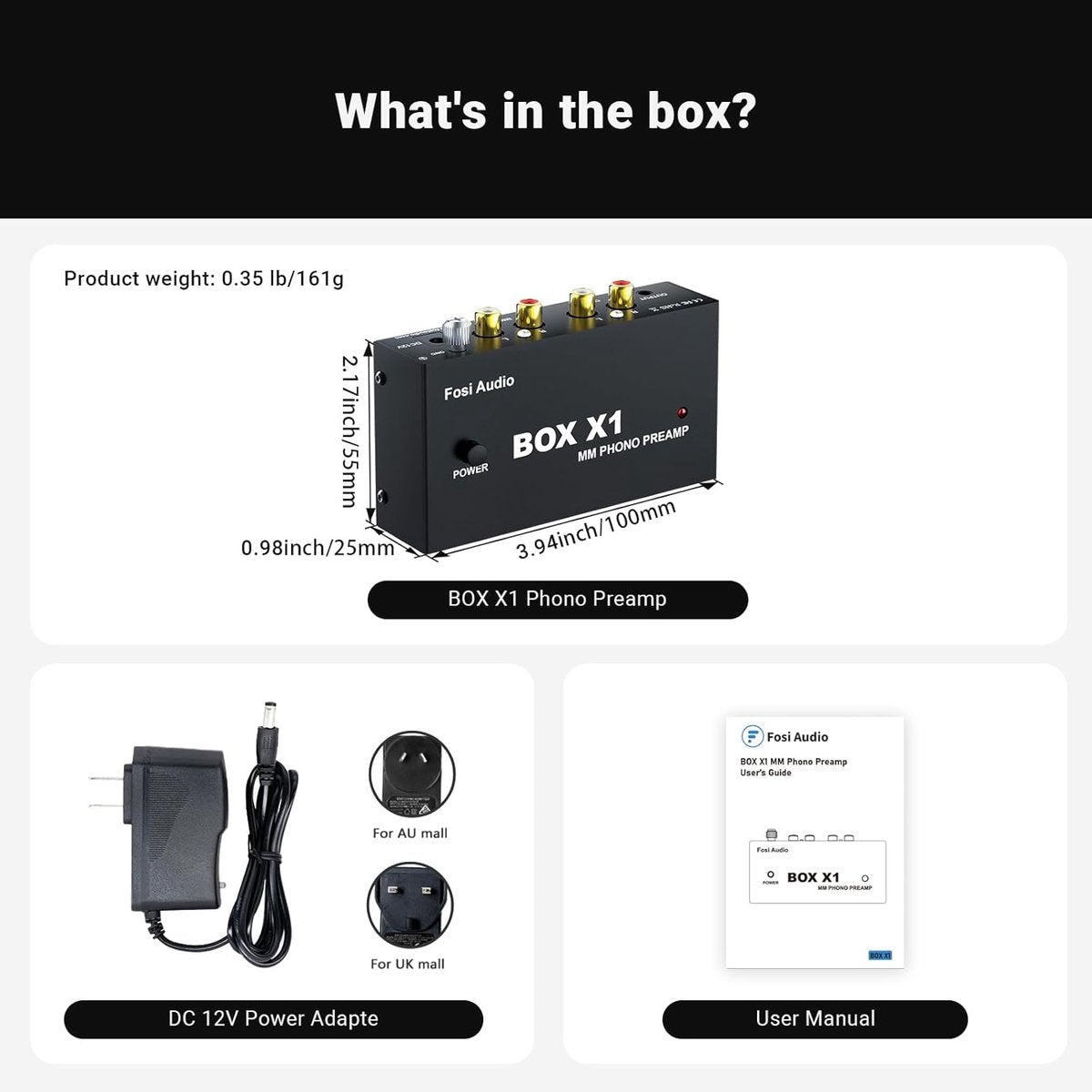 Fosi Audio Box X1 Phono-Vorverstärker für MM-Plattenspieler mit Cinch- und Kopfhörerausgang