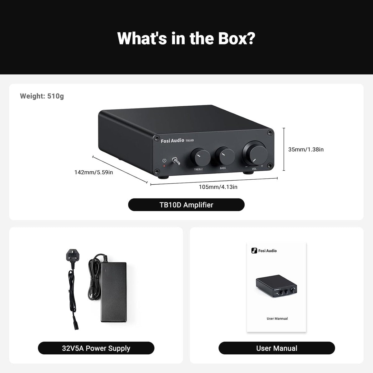 Fosi Audio TB10D 2-Kanal-HiFi-Stereoverstärker – 600 W – Digital Class D – Mini-Verstärker für passive Lautsprecher