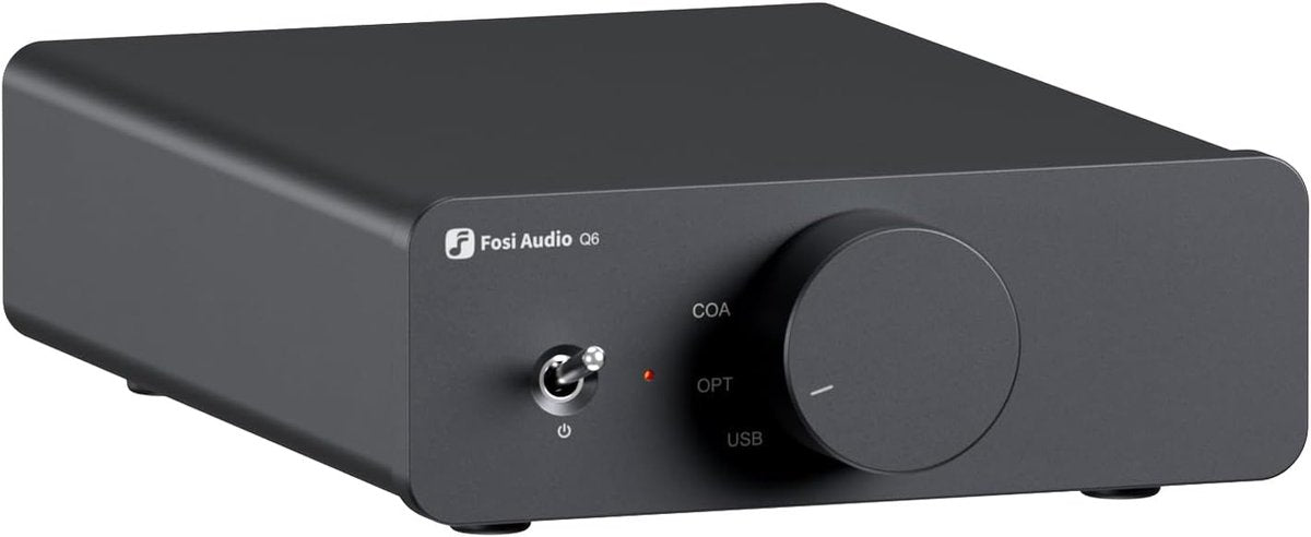 Fosi Audio Q6 Mini Desktop DAC – USB-C Digital-Analog-Audiokonverter – OPT/COA-Eingang – RCA + Sub-Ausgang – Hi-Res 32bit/768kHz
