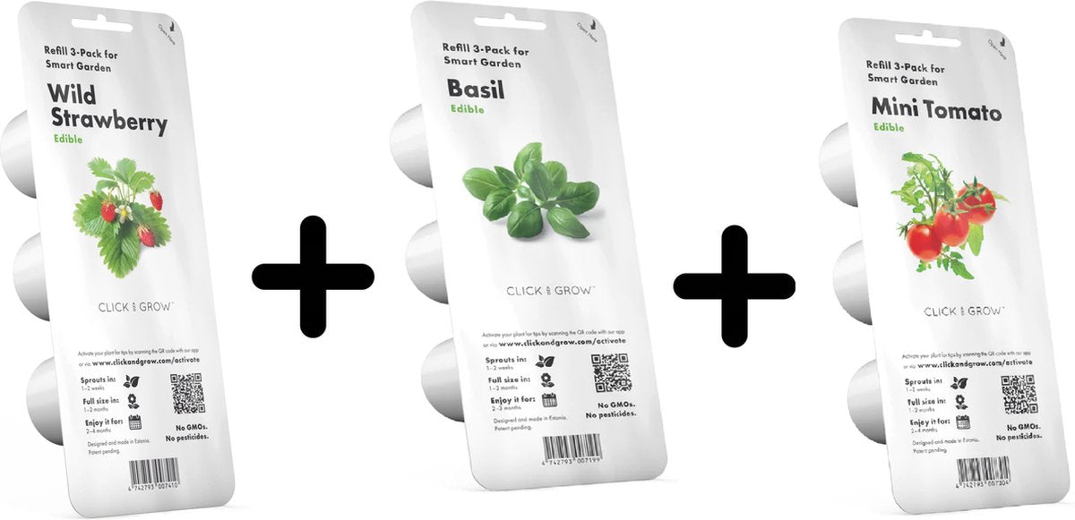 Click & Grow Refill Mix – Strawberry, Basil, Tomato – 3 Capsules for Smart Garden