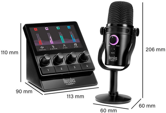Hercules Stream Kit de démarrage – Kit audio pour streaming avec contrôleur Stream 100, micro USB HUD-600 et 3 mois d'abonnement Voicemod Pro