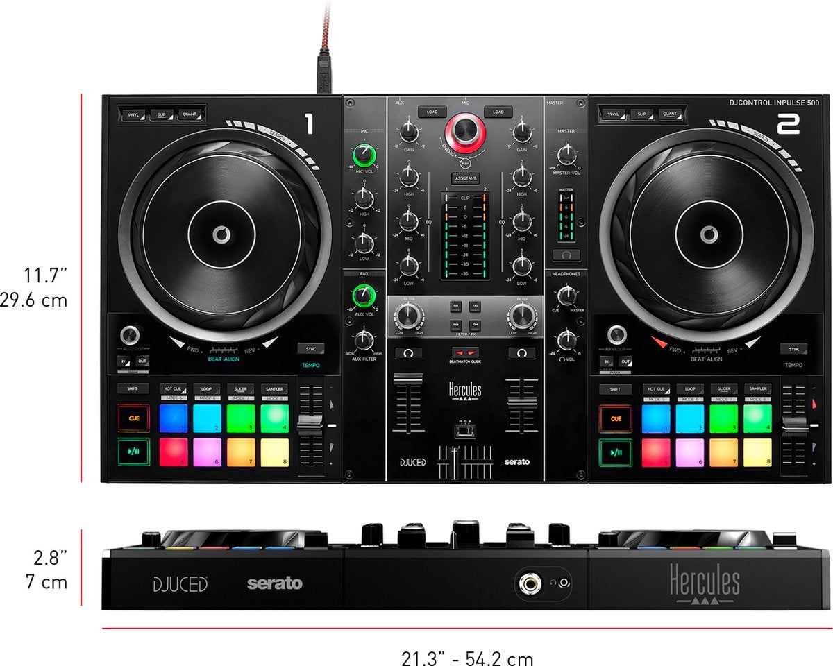 Hercules DJ Control Inpulse 500 – 2-decks USB DJ-controller + HDP DJ45 DJ-koptelefoon