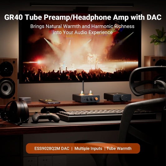 Fosi Audio GR40 – DAC à Tube HiFi avec Amplificateur Casque et Préampli – Décodage USB/Optique/Coaxial Haute Résolution