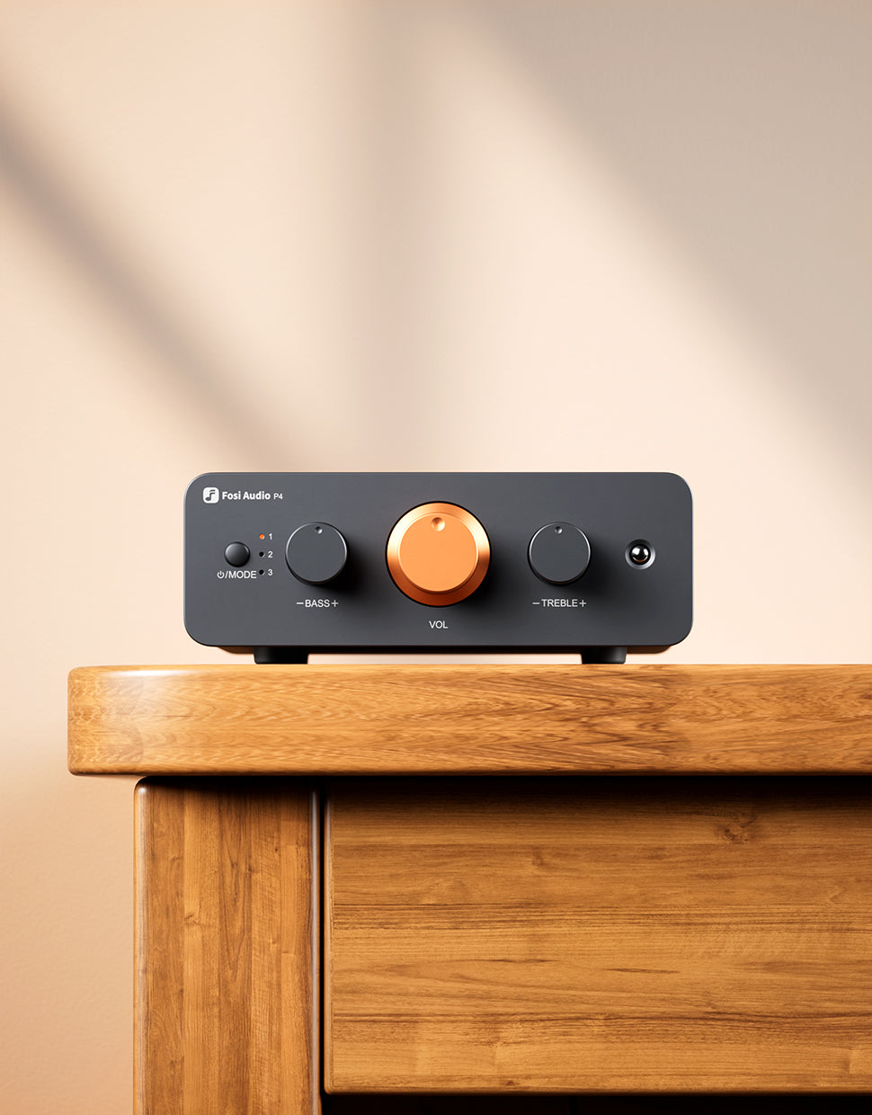 Fosi Audio P4 Mini-Vorverstärker mit 3 Cinch-Eingängen – Vorverstärker für Verstärker, aktive Subwoofer und Lautsprecher