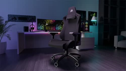 Corsair TC200 Fabric Fauteuil Gaming, Forme Standard (Soutien Durable, Revêtement en Tissu Doux, Support Lombaire en Mousse Intégré, Accoudoirs 4D) Noir/Noir