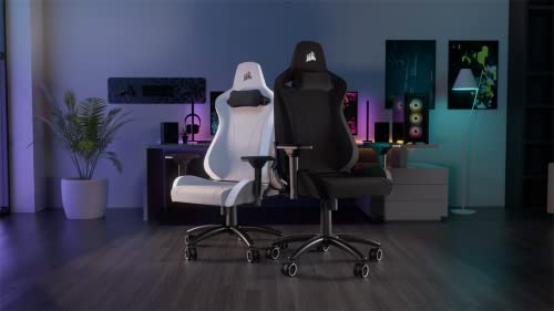 Corsair TC200 Fabric Fauteuil Gaming, Forme Standard (Soutien Durable, Revêtement en Tissu Doux, Support Lombaire en Mousse Intégré, Accoudoirs 4D) Noir/Noir