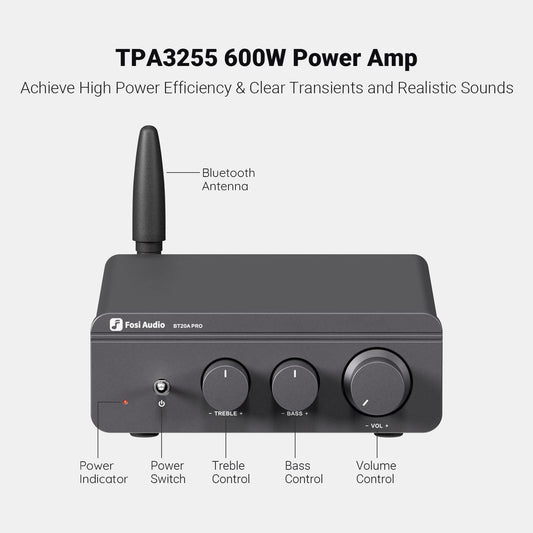 Fosi Audio BT20A Pro Bluetooth 2.0 Verstärker – 2 × 300 W – Klasse D