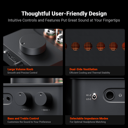 Fosi Audio GR70 – Amplificateur casque à tubes / Preampli Hi-Fi – Double triode 5654W – Contrôle graves/aigus – Entrée RCA – Noir