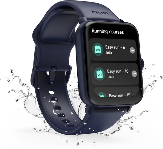 Hama Smartwatch 6010 – GPS Smartwatch with Phone Function, 44mm TFT Display, Waterproof, Blue