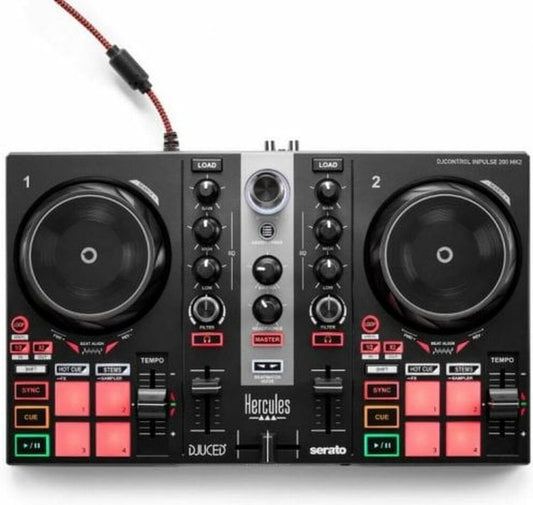 Hercules DJControl Inpulse 200 MK2 – Contrôleur DJ compact avec guides lumineux LED, fonctionnalités améliorées et compatibilité avec les logiciels DJUCED et SERATO