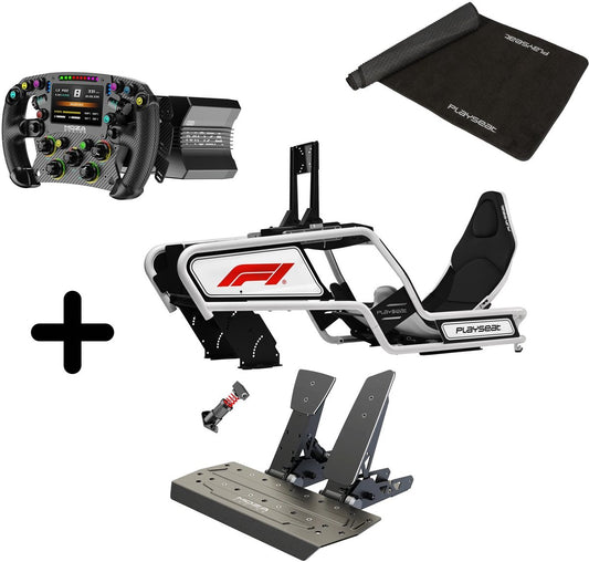 Moza F1 2025 – R12 V2 Racing Simulator Pack + FSR2 Lenkrad + SR-P Pedale + Playseat Formula Intelligence F1 Edition + XL Matte – PC