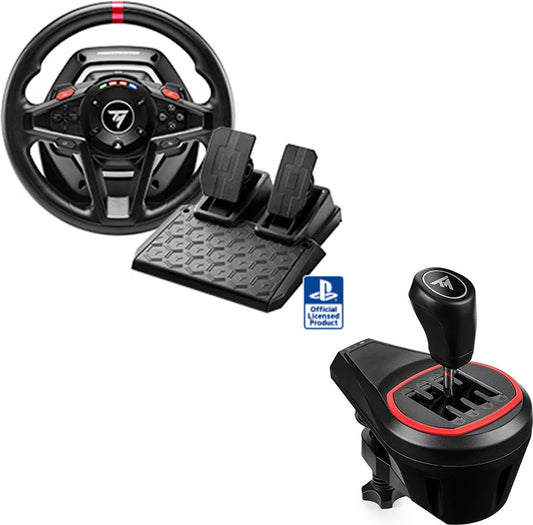 Thrustmaster T128-P + TH8S Shifter – Steering wheel + pedals + gear lever pack – PS4/PS5/PC
