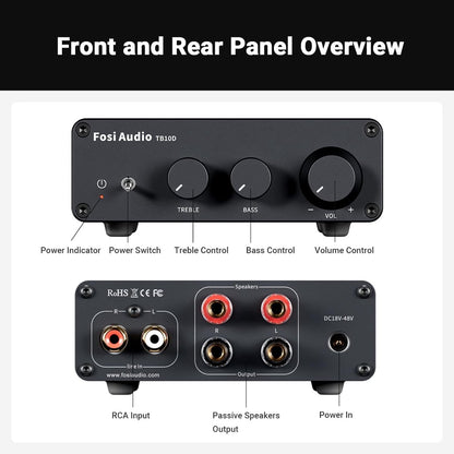 Fosi Audio TB10D Amplificateur Stéréo HiFi 2 Canaux – 600W – Classe D Numérique – Mini Amplificateur pour Haut-Parleurs Passifs