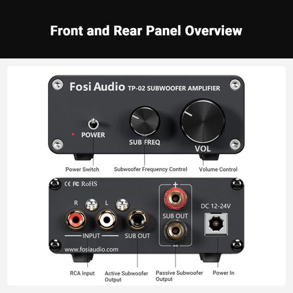 Fosi Audio TP-02 Amplificateur pour Subwoofer – Contrôle de Volume et de Fréquence – Pour Subwoofers Actifs et Passifs, Bass Shakers