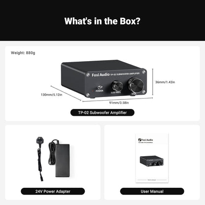 Fosi Audio TP-02 Amplificateur pour Subwoofer – Contrôle de Volume et de Fréquence – Pour Subwoofers Actifs et Passifs, Bass Shakers