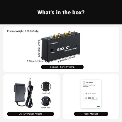 Fosi Audio Box X1 Préamplificateur Phono pour Platine MM avec Sortie RCA et Casque