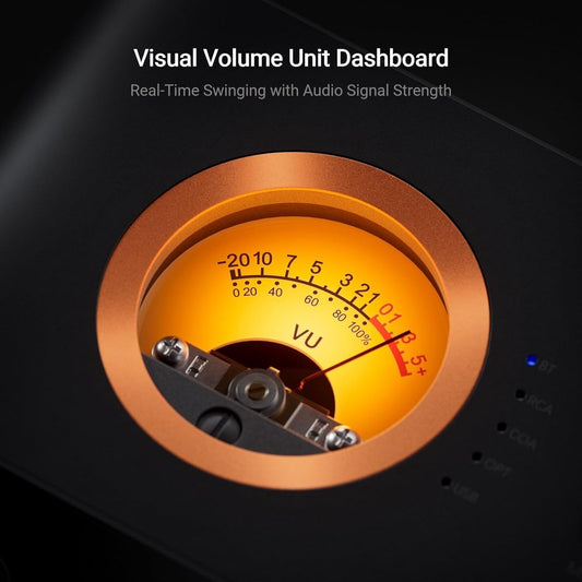Fosi Audio MC351 2.1-Kanal-Verstärker mit DAC – Vintage-VU-Meter – Bluetooth, USB, optischer, koaxialer Empfänger