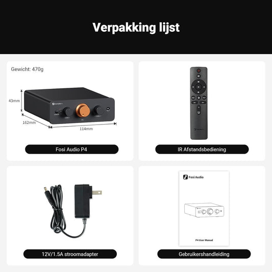 Fosi Audio P4 Mini-Vorverstärker mit 3 Cinch-Eingängen – Vorverstärker für Verstärker, aktive Subwoofer und Lautsprecher