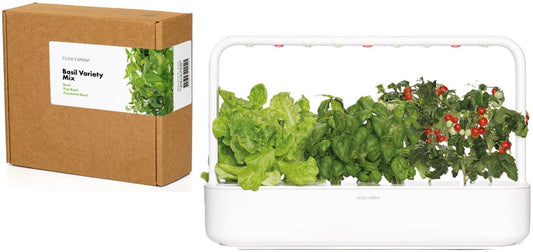 Click & Grow Smart Garden 9, White + Pack of 9 Basil Capsules – Smart indoor vegetable garden with assorted basil