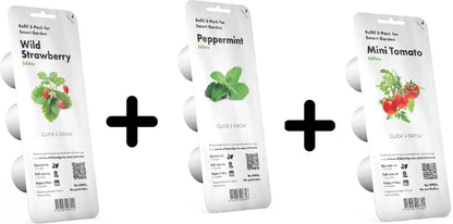 Click & Grow Navulling Mix – Aardbei, Munt, Tomaat – 3 Stuks – Slimme Moestuin