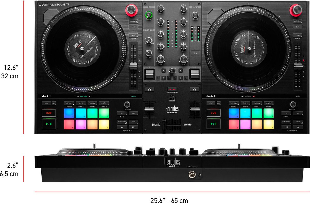 Hercules DJControl Inpulse T7 – Professionele DJ-controller met gemotoriseerde 7-inch jogwheels, ingebouwde verlichting en geavanceerde functies