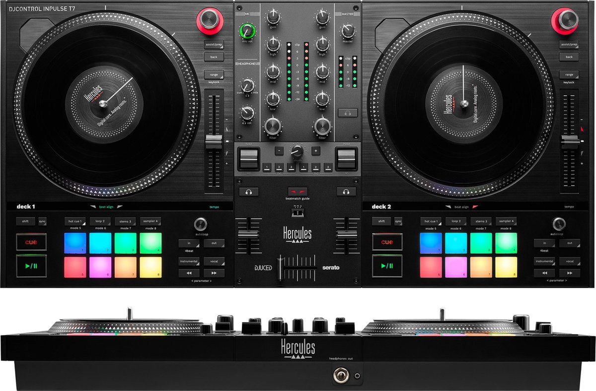 Hercules DJControl Inpulse T7 – Professionele DJ-controller met gemotoriseerde 7-inch jogwheels, ingebouwde verlichting en geavanceerde functies