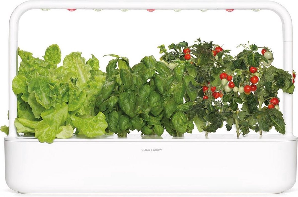 Click & Grow Smart Garden 9, Blanc + Pack de 9 Capsules Basilic – Potager d’intérieur intelligent avec assortiment de basilic