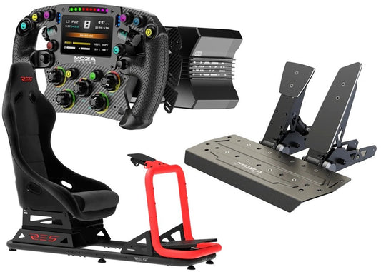 Simrace Moza Bundle – Res‑Tech SIMPLY GT Cockpit + Moza R9 V3 + FSR2 Lenkrad + SR‑P Pedale – Für PC