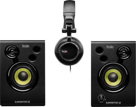 Hercules DJMonitor 32 + HDP DJ45 – 2x15W DJ Speakers + DJ Headphones – Black