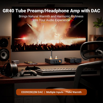 Fosi Audio GR40 – DAC à Tube HiFi avec Amplificateur Casque et Préampli – Décodage USB/Optique/Coaxial Haute Résolution