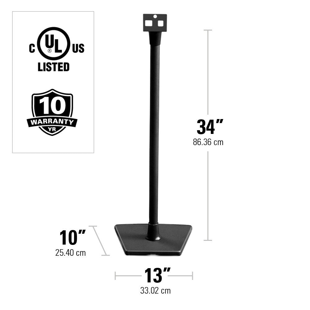 Sanus Support d'enceintes sans fil pour Sonos One, Play : 1, Play: 3 – étagère audio avec gestion de câbles intégrée – Noir