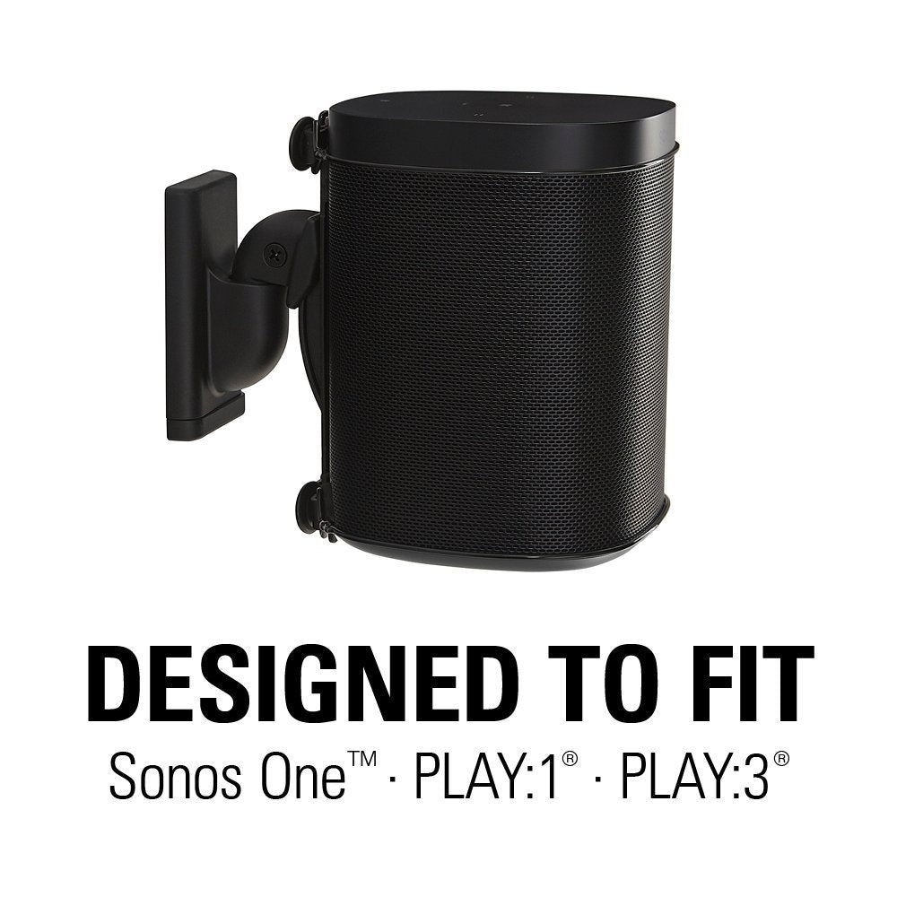 Sanus Support d’enceinte murale sans fil pour Sonos One, SL, Play :1 & Play : 3 - Inclinable et orientable pour un meilleur son - Noir