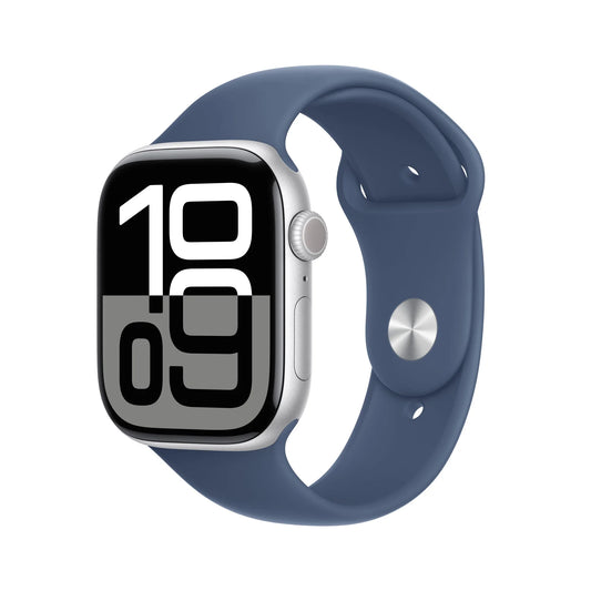 Apple - Watch Series 10 - 46mm - GPS + Cellular - Denim Sportband M/L - Silver MWY13QF/A