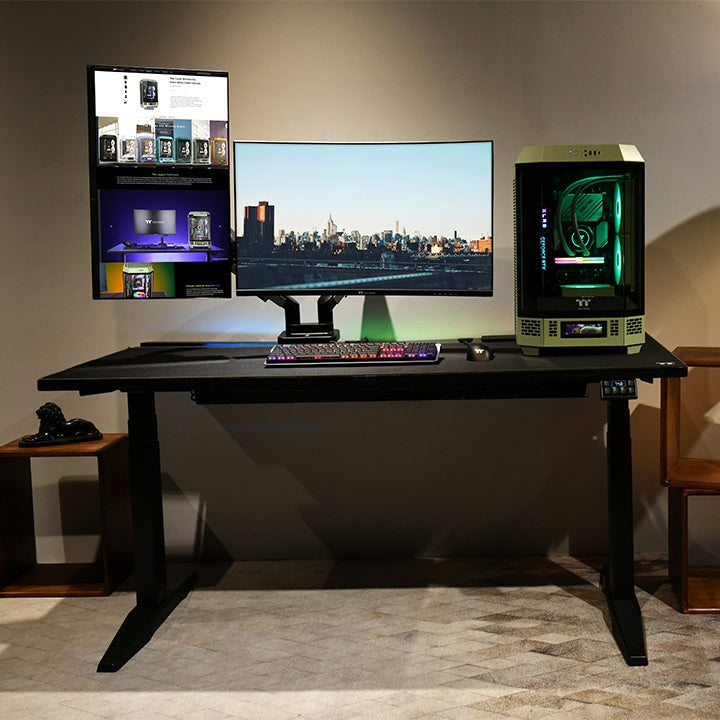 Thermaltake Dual RGB Gaming-Monitorarm – Doppelter Gasfederarm mit RGB-Beleuchtung – Unterstützt zwei Monitore von 17" bis 35" – Schwarz