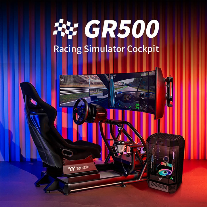 Thermaltake GR500 – Rennsimulations-Cockpit – Robustes Stahlchassis – Verstellbarer Schalensitz – Kompatibel mit PC, PS und Xbox