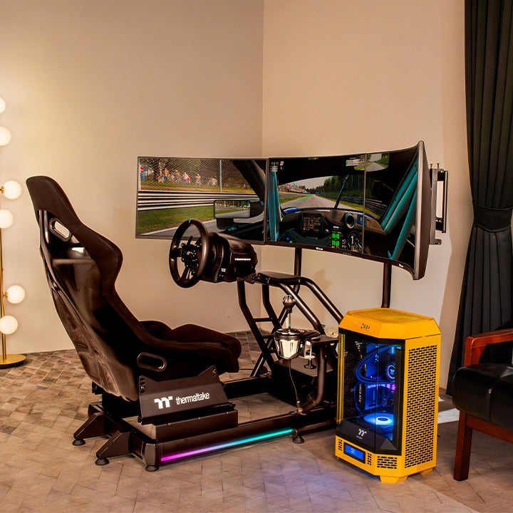 Thermaltake GR500 – Rennsimulations-Cockpit – Robustes Stahlchassis – Verstellbarer Schalensitz – Kompatibel mit PC, PS und Xbox
