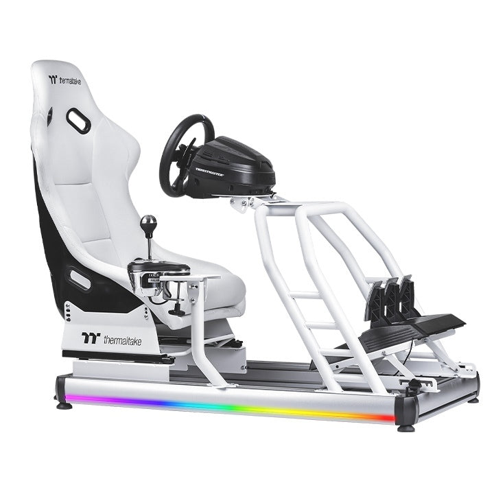 Thermaltake GR500 Snow – Rennsimulations-Cockpit – Weißes Stahlchassis – Verstellbarer Schalensitz – PC-/PS-/Xbox-kompatibel