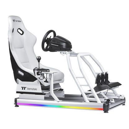 Thermaltake GR500 Snow – Rennsimulations-Cockpit – Weißes Stahlchassis – Verstellbarer Schalensitz – PC-/PS-/Xbox-kompatibel