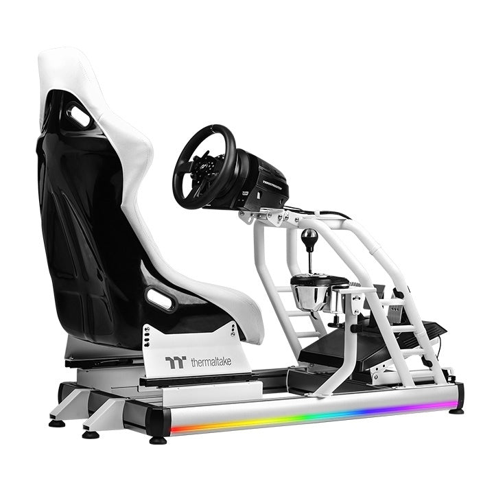 Thermaltake GR500 Snow – Rennsimulations-Cockpit – Weißes Stahlchassis – Verstellbarer Schalensitz – PC-/PS-/Xbox-kompatibel