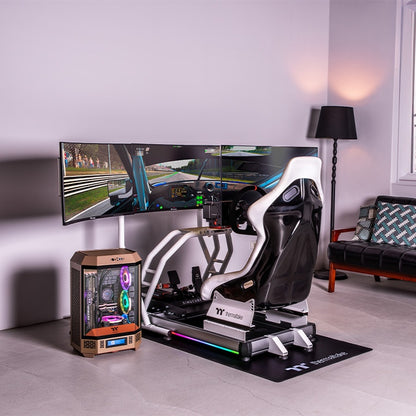 Thermaltake GR500 Snow – Rennsimulations-Cockpit – Weißes Stahlchassis – Verstellbarer Schalensitz – PC-/PS-/Xbox-kompatibel