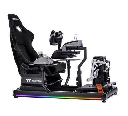 Thermaltake GF500 – Flugsimulationscockpit – Verstärktes Stahlchassis – Verstellbarer Schalensitz – Kompatibel mit PC, Xbox und PlayStation – Schwarz
