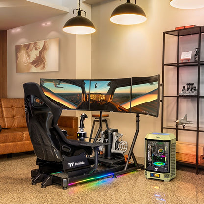 Thermaltake GF500 – Flugsimulationscockpit – Verstärktes Stahlchassis – Verstellbarer Schalensitz – Kompatibel mit PC, Xbox und PlayStation – Schwarz