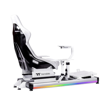 Thermaltake GF500 Snow – Flugsimulationscockpit – Weißes Stahlchassis – Verstellbarer Schalensitz – Kompatibel mit PC, Xbox und PlayStation