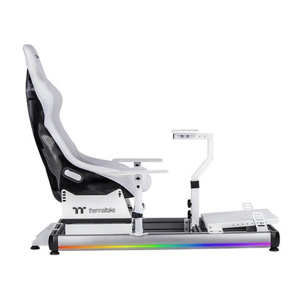 Thermaltake GF500 Snow – Flugsimulationscockpit – Weißes Stahlchassis – Verstellbarer Schalensitz – Kompatibel mit PC, Xbox und PlayStation