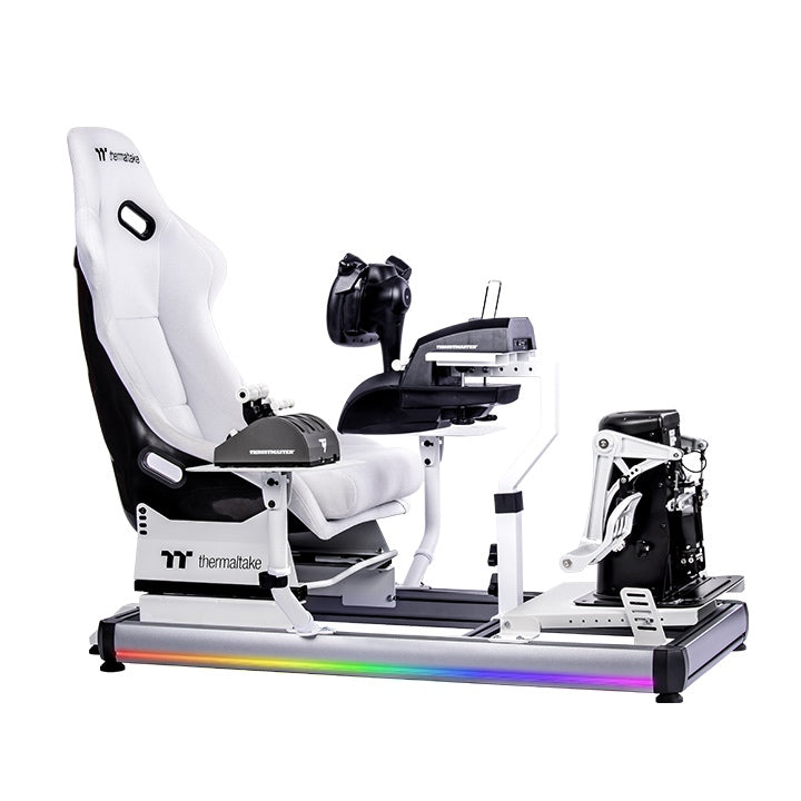 Thermaltake GF500 Snow – Flugsimulationscockpit – Weißes Stahlchassis – Verstellbarer Schalensitz – Kompatibel mit PC, Xbox und PlayStation