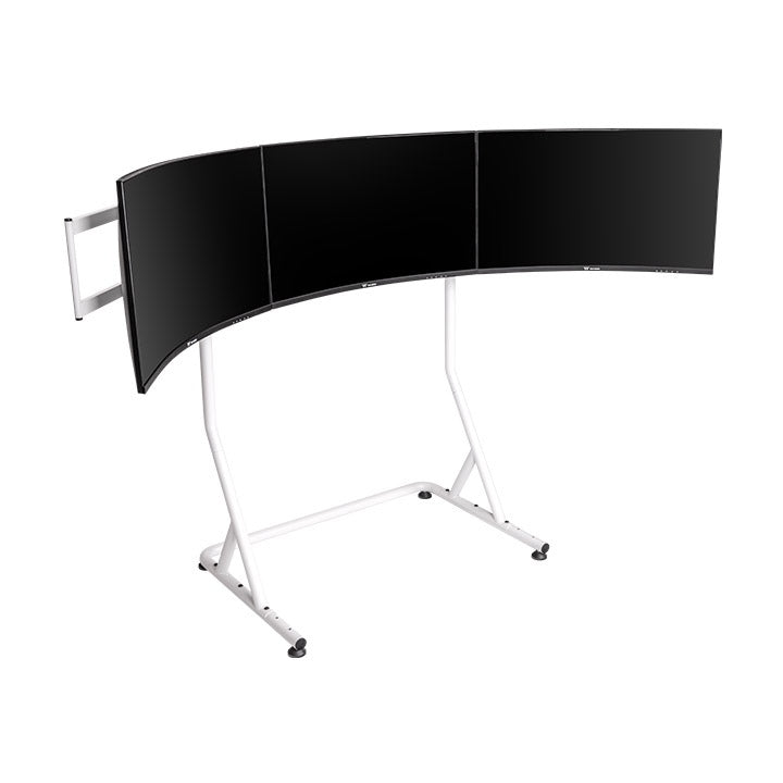 Thermaltake Triple Racing Monitorständer Pro Snow – Verstärkter Dreifach-Monitorständer – Verstellbarer Stahlrahmen – Kompatibel mit Monitoren von 32" bis 55" – Weiß